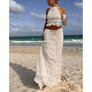 Conjunto Maxi de Dos Piezas Estilo Boho Chic, Color Blanco, Cintura Natural, 100% Algodón Ecológico, Largo hasta el Suelo - Product Image 2