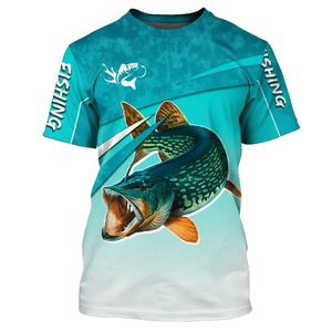 Camiseta de Pesca para Hombre, 100% Poliéster, Secado Rápido, UPF 50, Estampado por Sublimación con Diseño de Lucio, Color Azul Grisáceo, Ecológica - Product Image 2