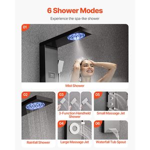 53 Brushed Stainless Steel <b>Shower</b> Column LED Rainfall <b>Shower</b> Head 6 Function Faucet Wall Tower <b>Shower</b> <b>Shower</b> Room <b>Accessories</b> - Product Image 3