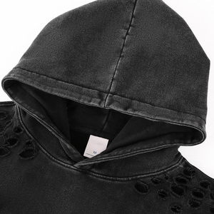 Venta al por mayor personalizado 400 Gsm Streetwear Unisex hombres peso pesado algodón holgado Vintage Oversize sudadera lavado con ácido desgastado Sudadera con capucha - Product Image 4