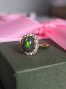 Anillo Halo de Ópalo Negro, Anillo de Compromiso en Oro Vermeil, Anillo de Ópalo de Fuego Natural Welo, Anillo de Plata 925, Regalo para Ella - Product Image 3