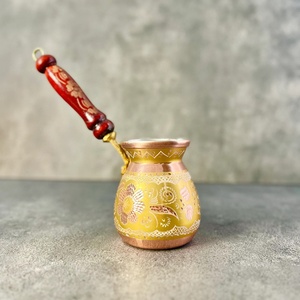 หม้อกาแฟตุรกีทองแดงสีน้ำเงินแบบดั้งเดิมพร้อมด้ามจับไม้สำหรับชงกาแฟ - Product Image 5