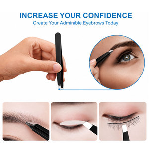 Juego de Pinzas Profesionales para Cejas de Acero Inoxidable con Estuche de Cuero PU, Pinzas de Precisión con Punta Inclinada, Plana y Angulada para Depilación - Product Image 5