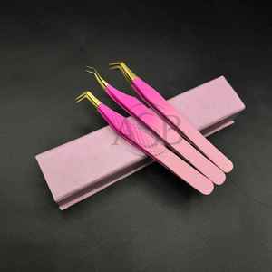 Pince à cils rose ombré avec poignée diamantée – Pince à extension de cils en acier inoxydable à pointe précise avec logo personnalisé - Product Image 2