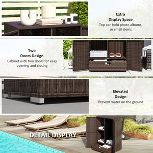 Mobiletto porta asciugamani da piscina in rattan marrone misto con ripiano rimovibile e cassetto, contenitore da esterno con ripiani - Product Image 6