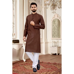 FANCY COTTON LISO KURTA CON CAFÉ PAYJAMA - Product Image 1
