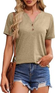 Camisetas de Mujer a la Moda con Cuello en V y Botones, Manga Corta, Estilo Casual de Negocios, Corte Holgado - Product Image 2