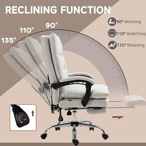 Cream White Microfiber <b>Reclining</b> Office Chair with Heated Massage and Vibration Footrest Armrest Chair - Product Image 6