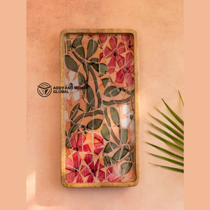 Handcrafted Mango Wood Epoxy Resin Storage Tray Decorative Floral Mosaic Rectangle Platter for <b>Coffee</b> <b>Table</b> & Home Decor - Product Image 1