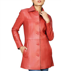 Chaqueta de cuero moderna para mujer, estilo abrigo largo, prenda exterior cálida diseñada para la moda urbana y el uso en temporadas especiales - Product Image 1