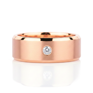 <b>Round</b> Lab Diamond Unisex Bezel Set Diamond Ring 14K Solid Gold <b>Brushed</b> Band Minimalist Single Diamond Anniversary Gift Ring - Product Image 2