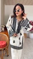 Großhandel Eleganter Weiß-Schwarzer Indisch-Pakistanischer Salwar Kameez Stark Bestickter Seiden Slim Fit Party Luxus Tunika Sommer Winter