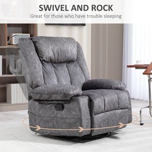 Poltrona Reclinabile Girevole in Tessuto Grigio Antracite con Poggiapiedi e Cuscino - Product Image 5