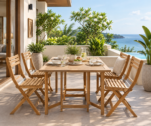 Juego de Mesa de Comedor Plegable de Madera de Teca Sólida con 4/6 Sillas, Muebles de Jardín para Patio Exterior, Fabricante de Indonesia - Product Image 1