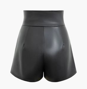 AL SWANS Jupe-short taille haute en similicuir noir avec ceinture et boucle argentée style moto pour femme, délavé - Product Image 3