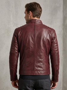 Mens Burgundy Genuine Lambskin Leather Biker <b>Jacket</b> Slim Fit Wine <b>Red</b> <b>Jacket</b> with Zipper Pockets - Product Image 3