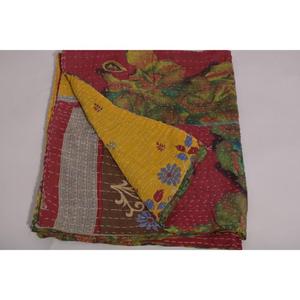 ผ้าห่มกันธาวินเทจ ทำมือ ลายดอกไม้ ผ้าฝ้ายอินเดีย สไตล์โบโฮ ผ้าคลุมเตียง ผ้าห่มตกแต่งบ้านแบบสองด้าน - Product Image 6