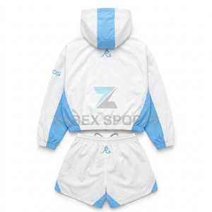 Custom Ladies Performance Sportswear <b>Set</b> Women's Casual Hooded Summer Active <b>Set</b> Premium Cropped Sweatshirt and Shorts - Product Image 2