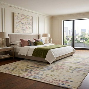 Tapis moderne abstrait multicolore, tapis en laine tufté à la main, style artistique contemporain, pour salon, chambre à coucher, accent décoratif au sol - Product Image 6