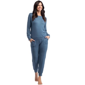 Soft Jersey Women 2 Pieces <b>Set</b> <b>Comforter</b> Clothing Crew Neck Tracksuit Pajama Pockets Pullover Rounded Neck Sweatshirt Sweatsuits - Product Image 2