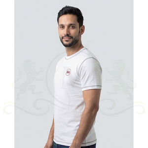 Men's White Short Sleeve O-Neck T-Shirt With Front Logo Regular Fit Casual Style 100% Cotton Jersey Knitted Breathable - Product Image 4