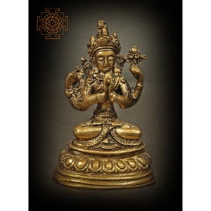 Statue de Chenrezig en laiton de 3 pouces faite à la main (Shadakshari Lokeshvara) petite sculpture pour cadeaux fabriquée en Inde - Product Image 2