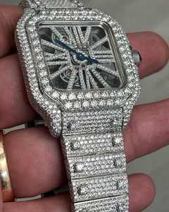 Montre squelette de luxe carrée en moissanite VVS, entièrement sertie de diamants, en or blanc, automatique, pour homme, passe le testeur de diamants, entièrement ornée de diamants. - Product Image 2