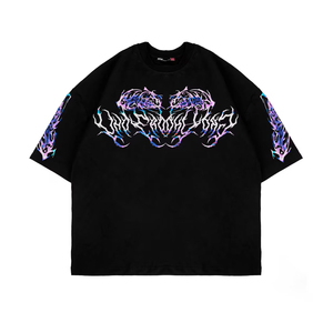 T-shirt en coton noir surdimensionné pour homme, style streetwear, avec impression personnalisée, manches courtes, col rond, t-shirt en coton pour homme, coupe classique - Product Image 2