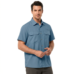 Chemise habillée décontractée pour homme en popeline 100 % coton, écologique, unie, coupe classique, respirante, infroissable, à manches courtes et boutonnée - Product Image 1
