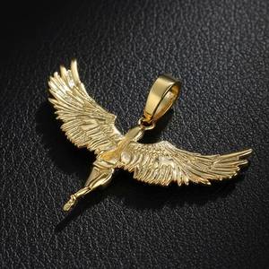 Collier pendentif ailes d'ange Hip Hop plaqué or avec zircon et chaîne en laiton, bijoux de fête unisexe - Product Image 2