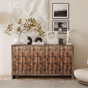 Farmhouse Style Accent Cabinet with 4 Doors Wooden <b>Sideboard</b> Buffet Server for Living Room Entryway <b>Storage</b> - Product Image 2
