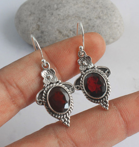 Wholesale Natural Red Garnet <b>Earrings</b> 925 Sterling <b>Silver</b> Handmade Red Garnet <b>Dangle</b> <b>Earrings</b> Vintage Gemstone Jewelry for Women - Product Image 1
