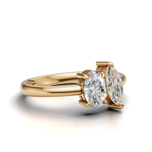 IGI Certified Lab Grown Diamond Toi Et Moi <b>Ring</b> 18K Yellow / White & Rose Gold Marquise & Oval Shape Engagement <b>Ring</b> for Women - Product Image 3