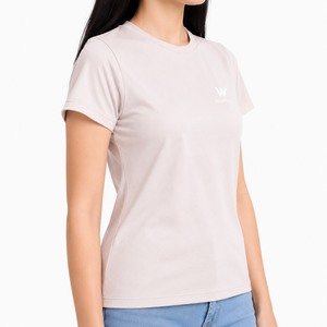 เสื้อยืดคอกลมแขนสั้นทรงเข้ารูปสีพื้นสำหรับผู้หญิง ผ้าฝ้ายเจอร์ซีย์ 100% สวมใส่สบายทุกฤดู - Product Image 3