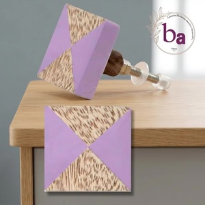 Poignée de meuble géométrique carrée en bois Ba avec incrustation en résine violette, poignée moderne pour tiroir et armoire, installation facile - Product Image 4