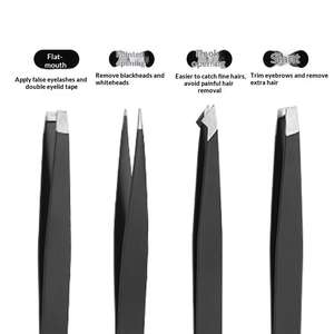 Ensemble de 4 pinces à épiler professionnelles en acier inoxydable, étui personnalisé avec logo, pinces à épiler durables, écologiques, légères et pointues - Product Image 3