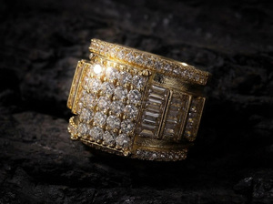 <b>Men</b> 925 Sterling <b>Silver</b> Prong Setting Round Brilliant Cut Cluster Eternity Band Hip Hop Engagement Wedding <b>Ring</b> gold plated <b>ring</b> - Product Image 2