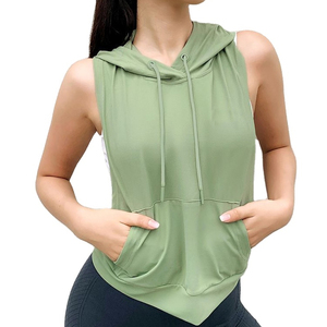 Camiseta sin mangas con capucha para mujer al por mayor, con espalda abierta, para gimnasio, top deportivo con capucha para mujer - Product Image 1