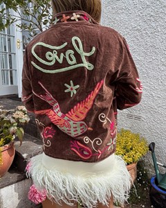 Vintage Boho Embroidered Velvet Suzani Jacket for Women <b>Bird</b> Floral Pattern <b>Stand</b> Collar Loose Fit Ethnic Style Winter Jacket - Product Image 4