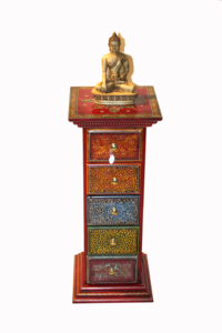 Traditional Hand-Painted Wooden Storage Cabinet Buddha Top 28x16x28cm Double Tier <b>Drawer</b> <b>Organizer</b> Eco-Friendly Multifunctional - Product Image 6