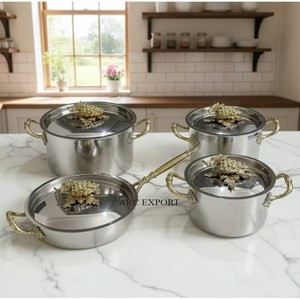 High Quality Modern Hammered Stainless Steel Casserole <b>Pots</b> <b>Set</b> Eco-Friendly Europe Premium Decorative Cookware Gold Metal - Product Image 2
