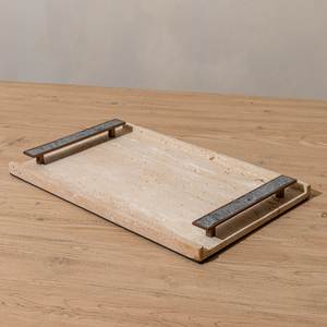 Plateau rectangulaire en travertin fait main pour centre de table, décoration décorative pour la maison et le bureau - Product Image 1