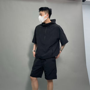Custom Polyester/Cotton Casual Solid Tracksuit Wind Breaker Zip-Up Hoodie <b>Shorts</b> Set for Men - Product Image 5