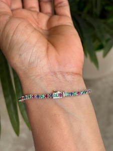 Natural Emerald <b>Ruby</b> Sapphire Tennis <b>Bracelet</b> 925 Sterling Silver Luxury Women's Jewelry Gift Party OEM ODM Wholesale Supplier - Product Image 2