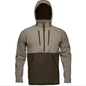 Chaqueta de Forro Polar Beige con Capucha para Hombre, Estilo Casual con Media Cremallera, para Otoño, Cortavientos, Ajuste Regular, Exterior de Poliéster con Bloques de Color - Product Image 1
