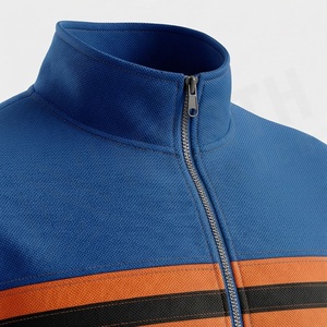 Survêtement bleu pour homme avec rayures orange, fermeture éclair intégrale, design sportif, coupe classique, vêtement d'automne, 100 % polyester, matière respirante - Product Image 5