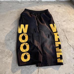 Shorts d'été décontractés pour hommes en coton épais personnalisé, style streetwear, avec cordon de serrage et imprimé graphique, effet délavé vintage, vente en gros OEM - Product Image 6