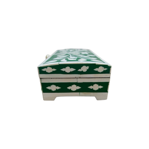 Rectangular Jewelry <b>Box</b> With Lid Green White <b>Floral</b> Design Oriental Painted Decorative <b>Storage</b> <b>Box</b> 1 Layer - Product Image 1