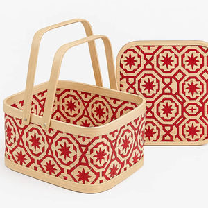 Panier de pique-nique carré en bambou tissé à la main avec poignée |   Panier de rangement écologique pour articles divers pour la décoration de la maison |   Conception personnalisée en gros - Product Image 1