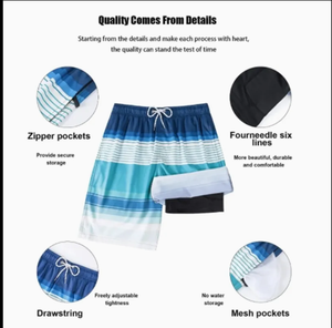 Short de bain pour hommes, imprimé pissenlit vert, taille avec cordon de serrage, séchage rapide, vêtements de bain décontractés, longueur courte, en polyester - Product Image 5